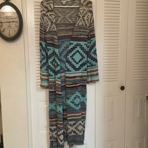 Ladies multi colored floor length cardigan